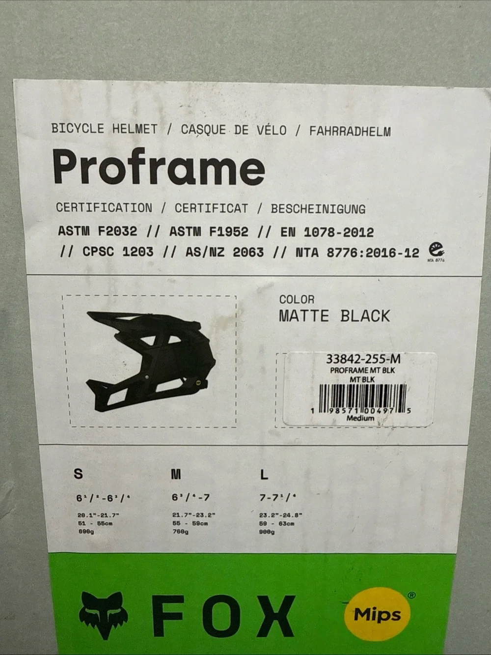 FOX Proframe Matte Black Medium 55-59cm
